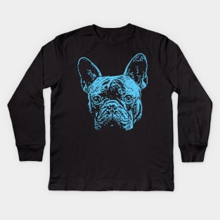 Blue French Bulldog Kids Long Sleeve T-Shirt